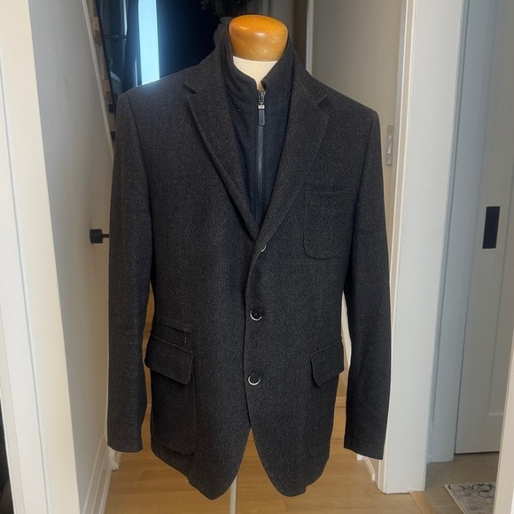 Bugatti Other - BUGATTI Dark Charcoal Wool Blend Blazer 42R Zip Insert Modern Tailored